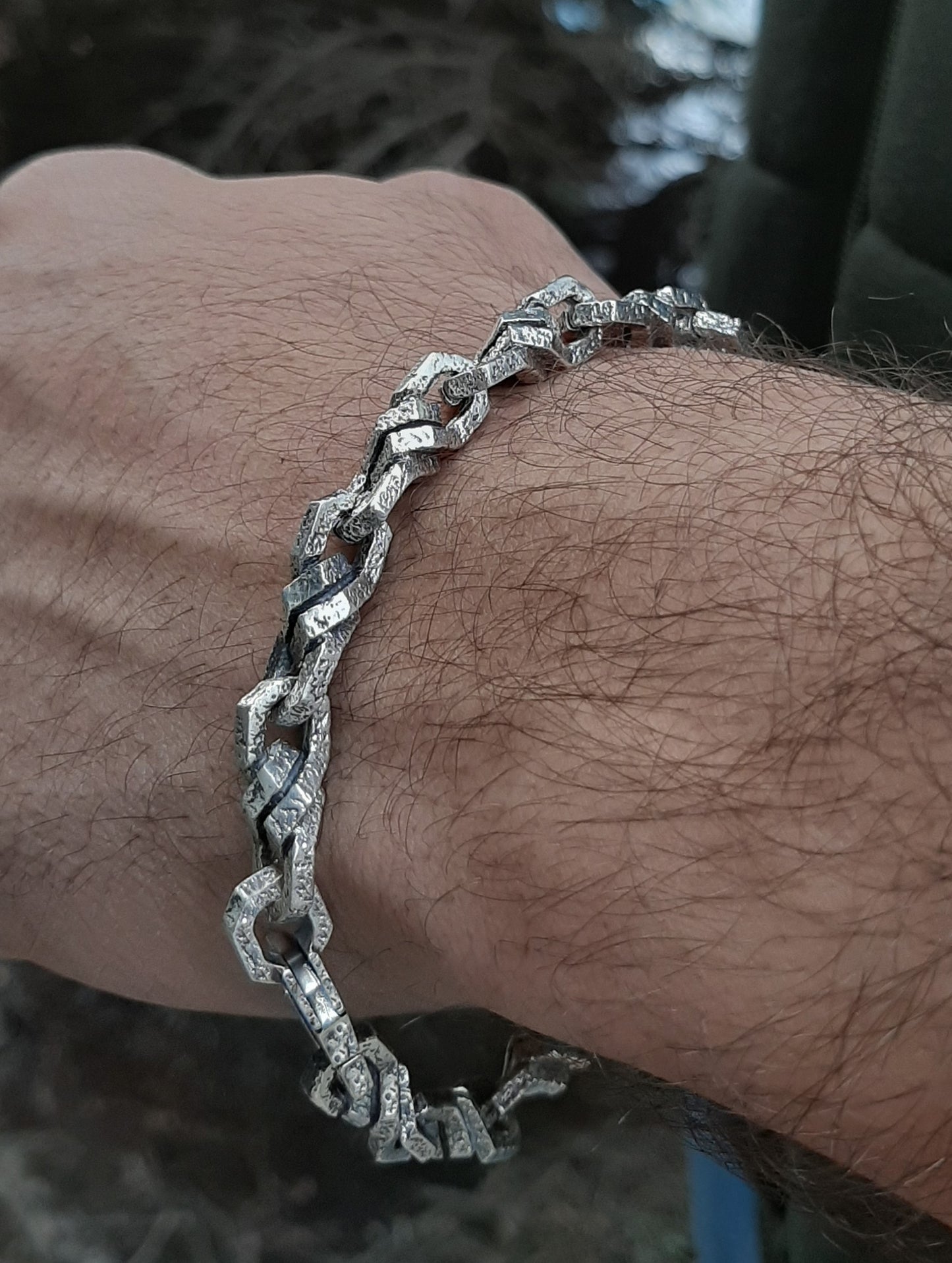 Hammered Sterling Silver Chain Bracelet