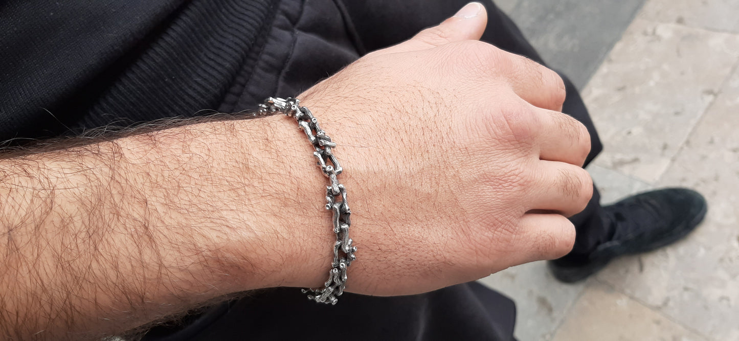Branch Link Bracelet - Oxidized Silver