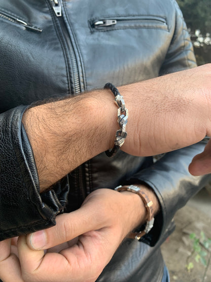 Braided Leather Bracelet with Sterling Silver