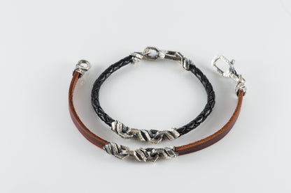 Braided Leather Bracelet with Sterling Silver