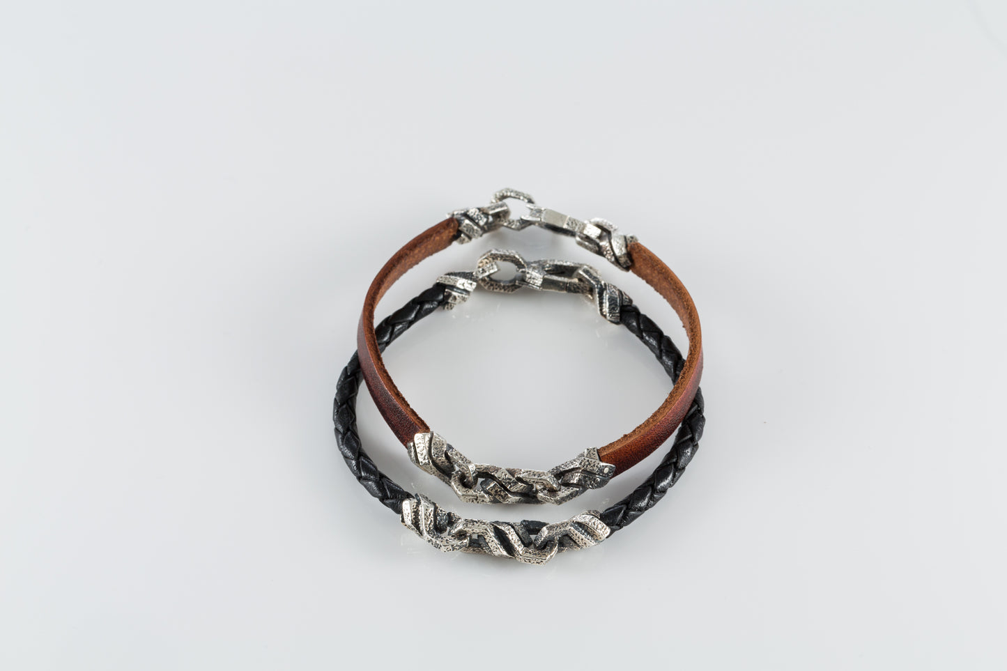 Braided Leather Bracelet with Sterling Silver