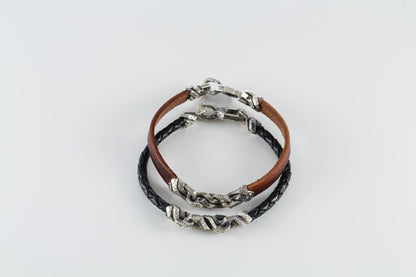 Braided Leather Bracelet with Sterling Silver