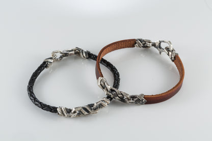 Braided Leather Bracelet with Sterling Silver