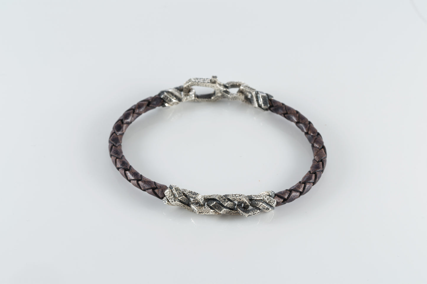 Braided Leather Bracelet with Sterling Silver