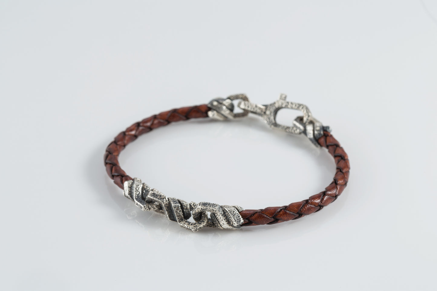 Braided Leather Bracelet with Sterling Silver