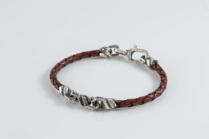 Braided Leather Bracelet with Sterling Silver