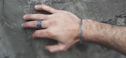 Men's Geometric Silver Bracelet Set Modern Square Pattern Jewelry