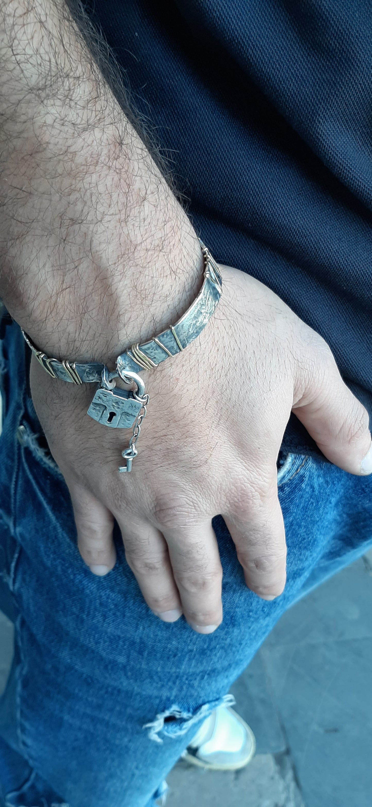 Handmade Silver Lock Bracelet with Key