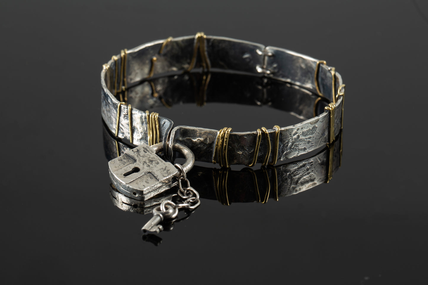 Handmade Silver Lock Bracelet with Key