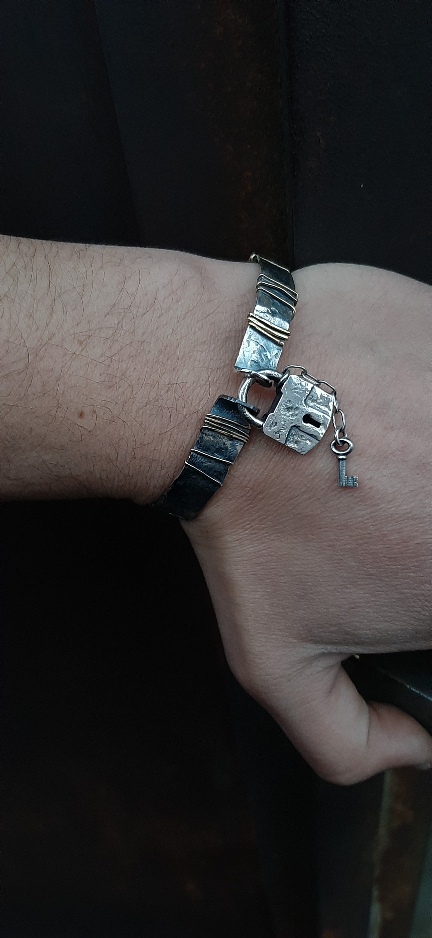 Handmade Silver Lock Bracelet with Key