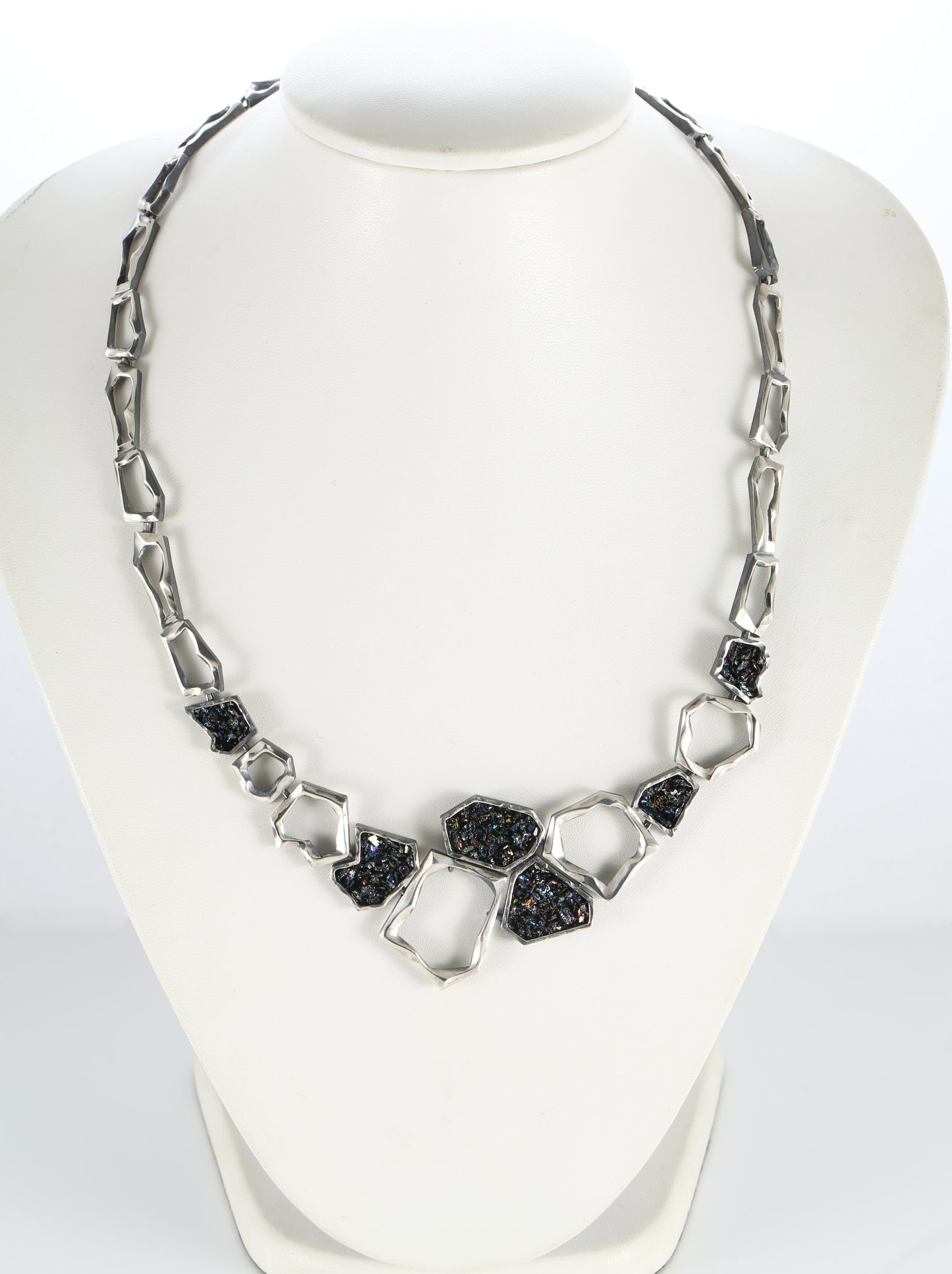 Earth Element Necklace, Handmade Geometric Silver Carborundum Necklace