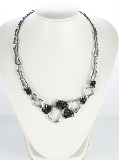 Earth Element Necklace, Handmade Geometric Silver Carborundum Necklace