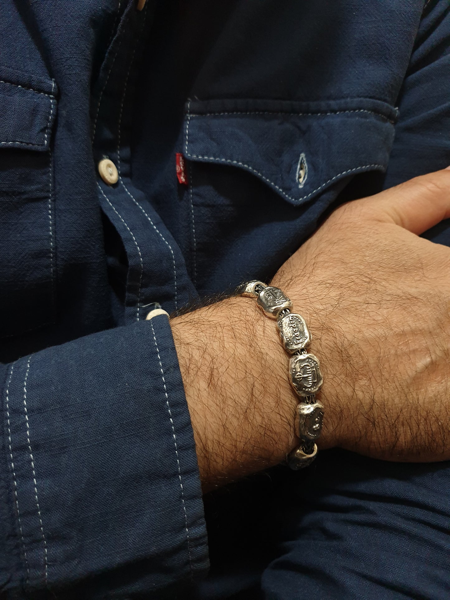 Bracelet with petroglyph beads, ethnic style jewelry.