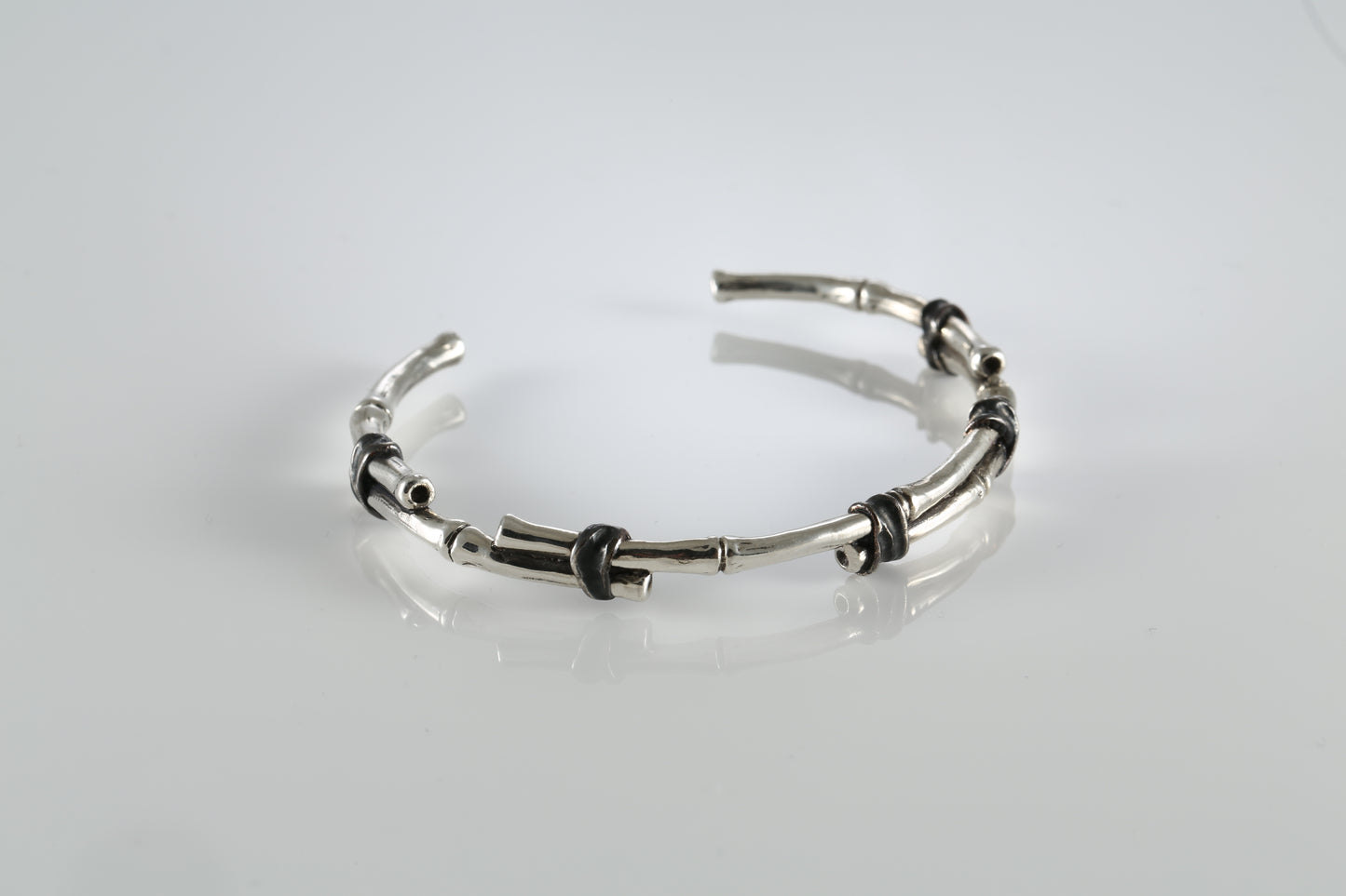 Handmade Sterling Silver Bamboo Cuff – Botanical Open Bangle