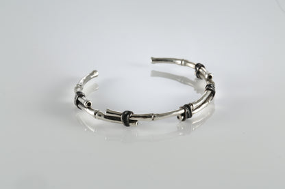 Handmade Sterling Silver Bamboo Cuff – Botanical Open Bangle