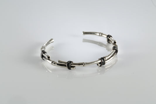 Handmade Sterling Silver Bamboo Cuff – Botanical Open Bangle