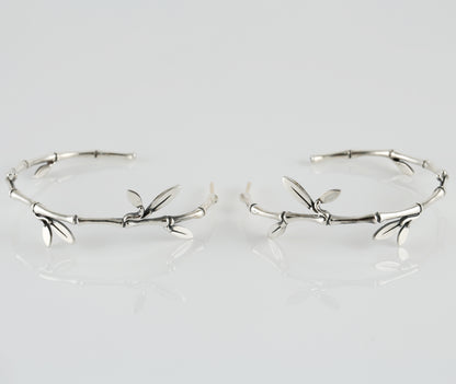 Sterling silver bamboo hoop earrings