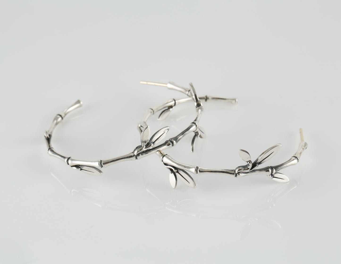 Sterling silver bamboo hoop earrings