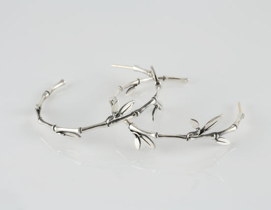 Sterling silver bamboo hoop earrings