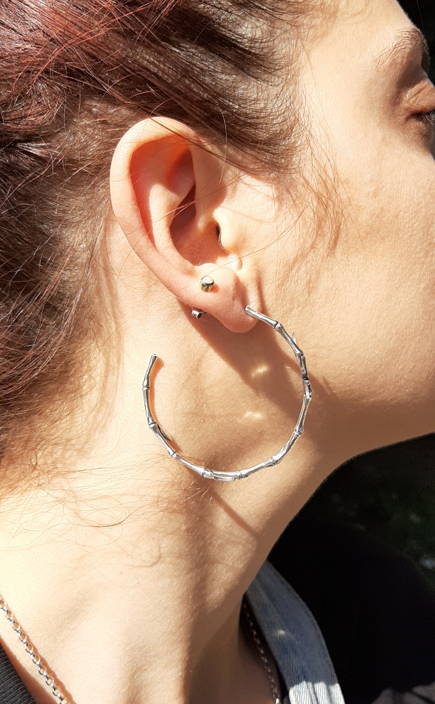 Sterling silver bamboo hoop earrings