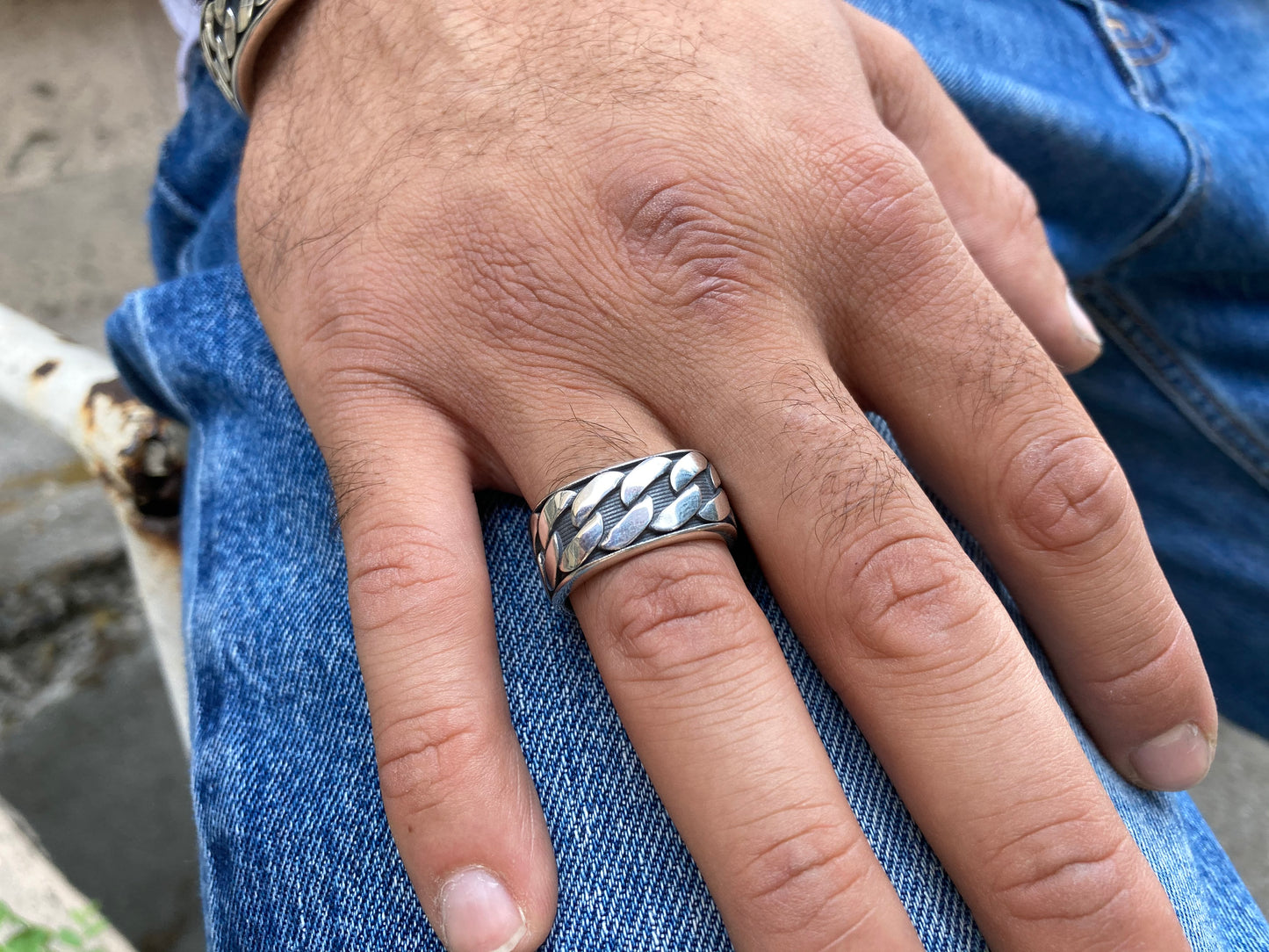 Handmade Sterling Silver Curb Chain Ring