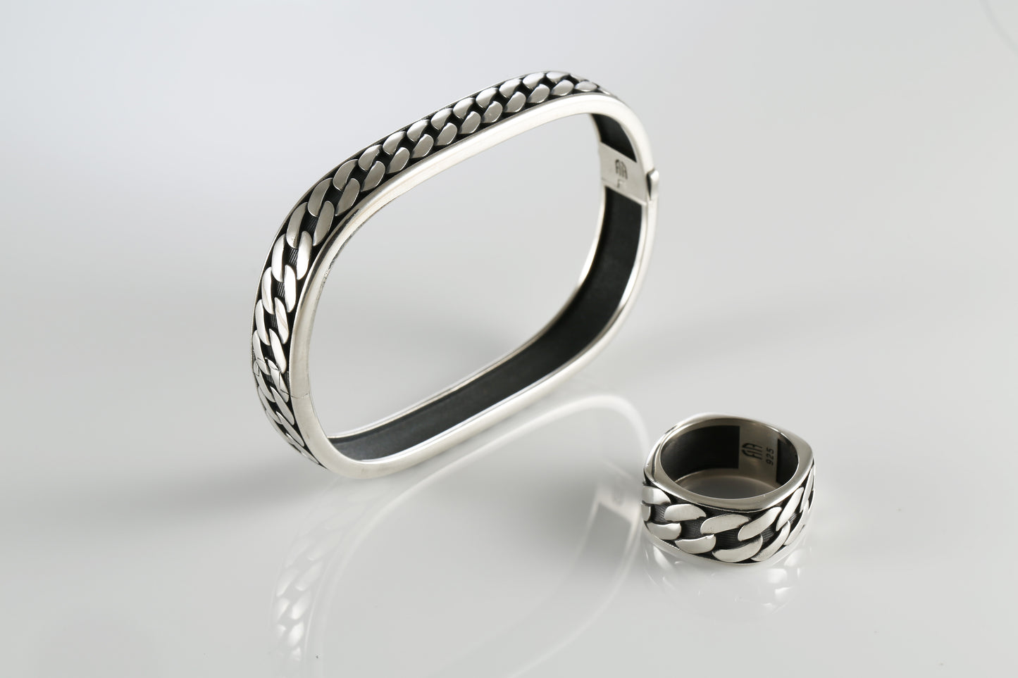 Men's Oxidized Sterling Silver Curb Chain Bracelet