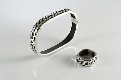 Men's Oxidized Sterling Silver Curb Chain Bracelet