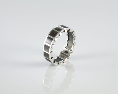 Men's Geometric Sterling Silver Ring - Red Enamel