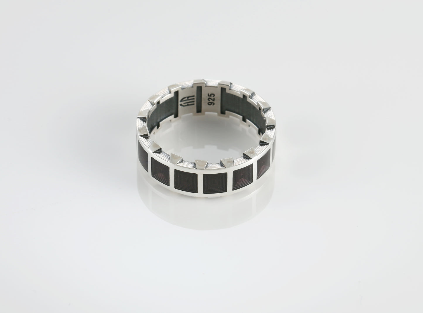 Men's Geometric Sterling Silver Ring - Red Enamel