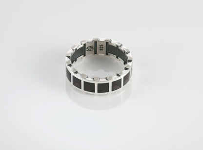 Men's Geometric Sterling Silver Ring - Red Enamel