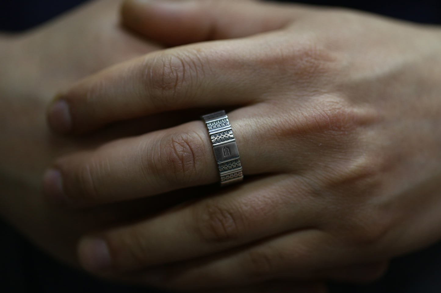 Men's Geometric Sterling Silver Band Ring