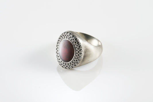Sterling Silver Red Enamel Signet Ring