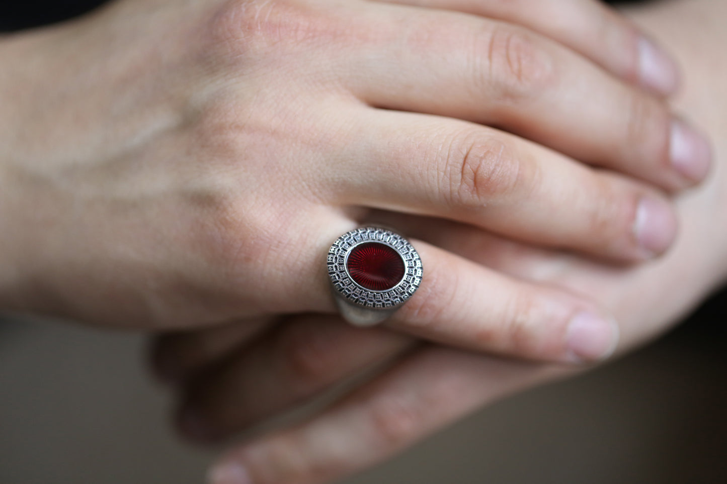 Sterling Silver Red Enamel Signet Ring