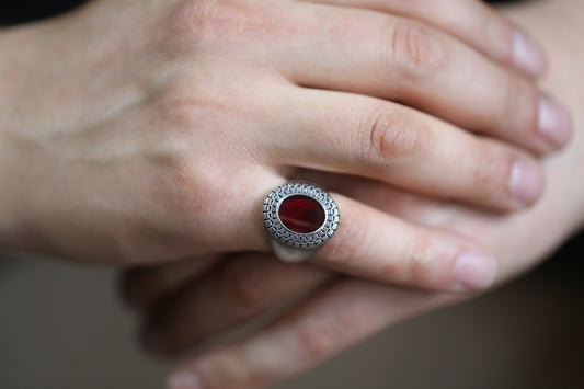 Sterling Silver Red Enamel Signet Ring