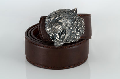 Sterling Silver Snow Leopard Belt Buckle