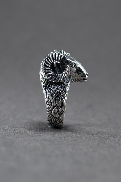 Sterling Silver Ram Head Ring
