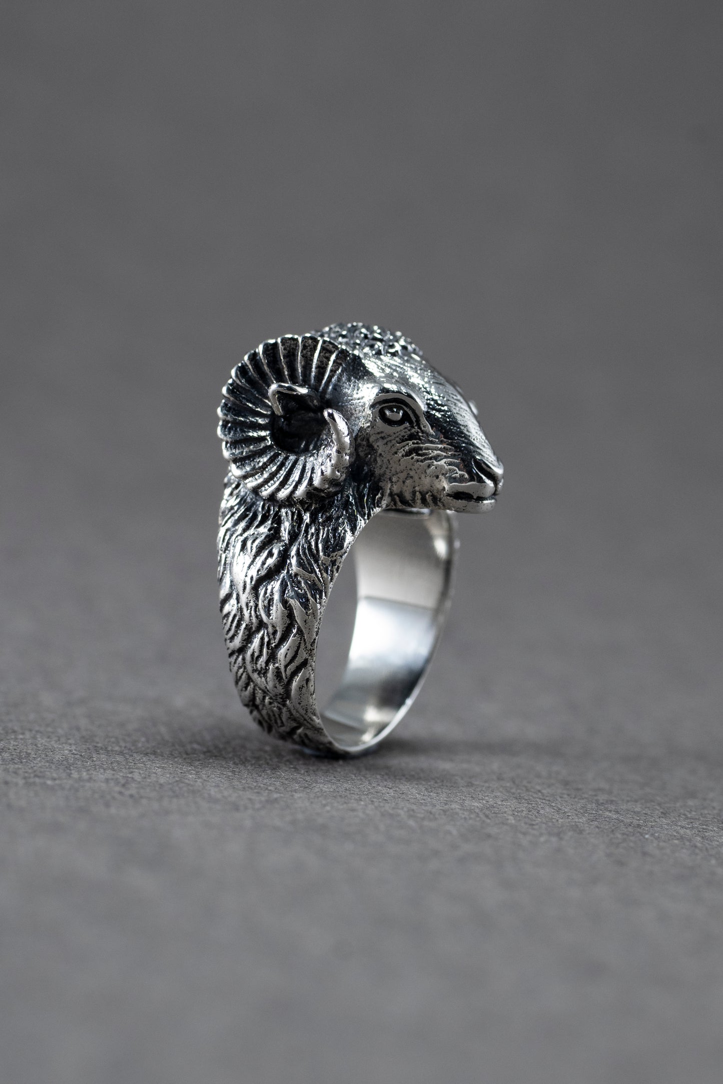 Sterling Silver Ram Head Ring