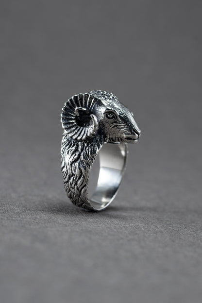 Sterling Silver Ram Head Ring