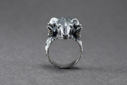 Sterling Silver Ram Head Ring