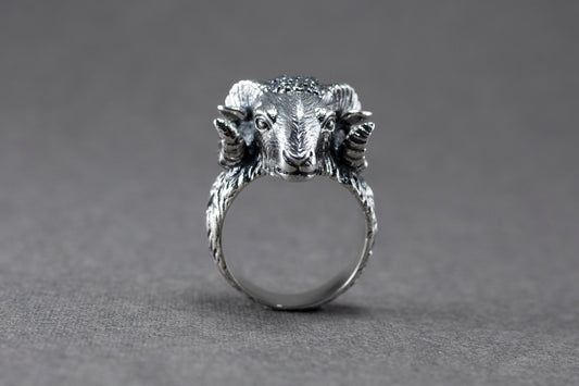 Sterling Silver Ram Head Ring