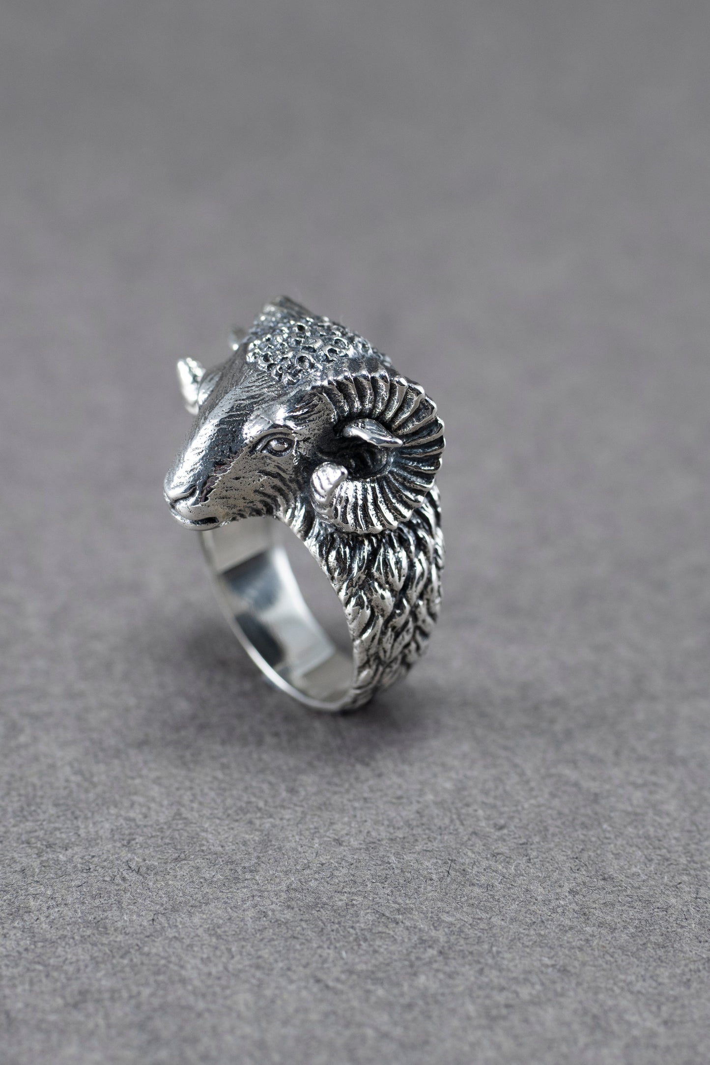 Sterling Silver Ram Head Ring