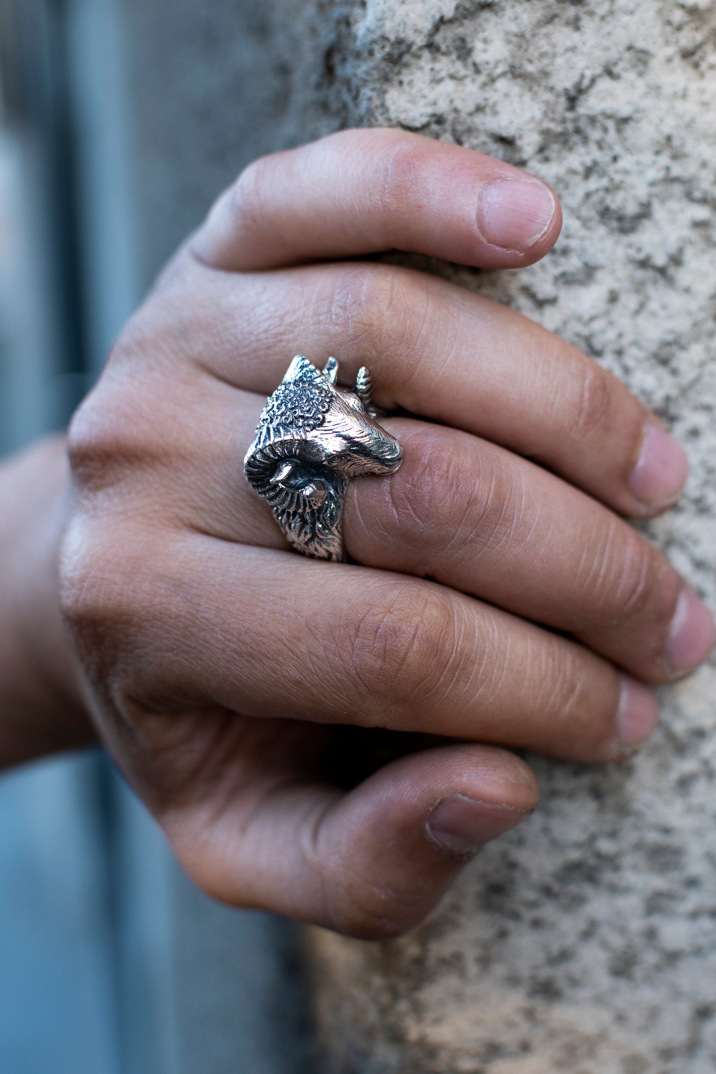 Sterling Silver Ram Head Ring