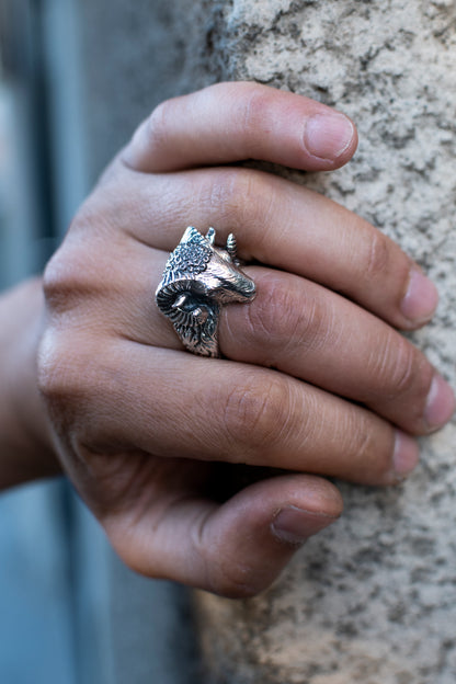 Sterling Silver Ram Head Ring
