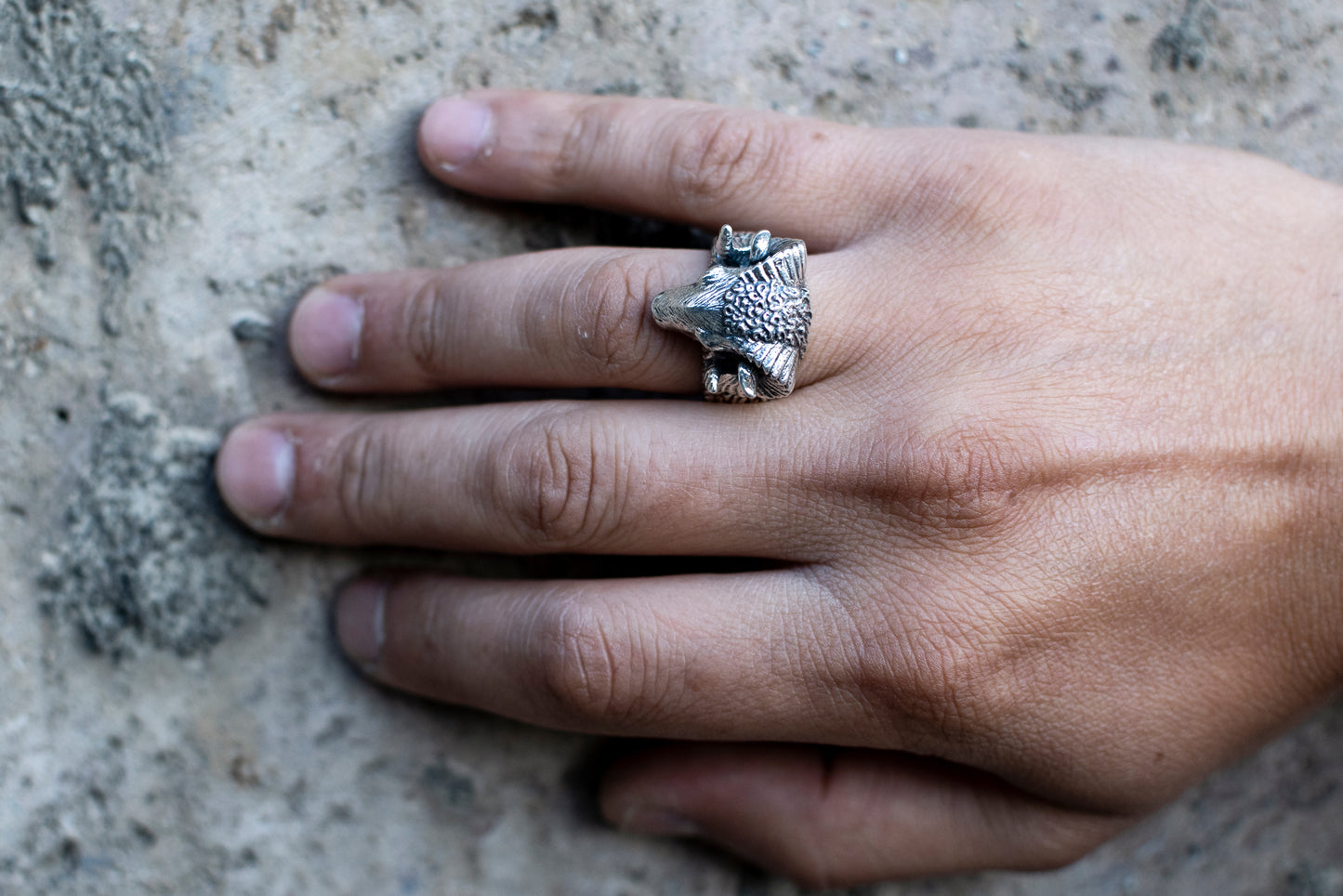 Sterling Silver Ram Head Ring