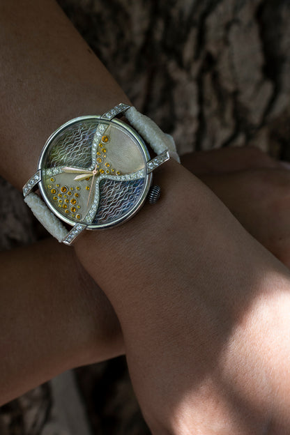 Women's Sterling Silver Watch In The Style Of An Antique Hourglass.