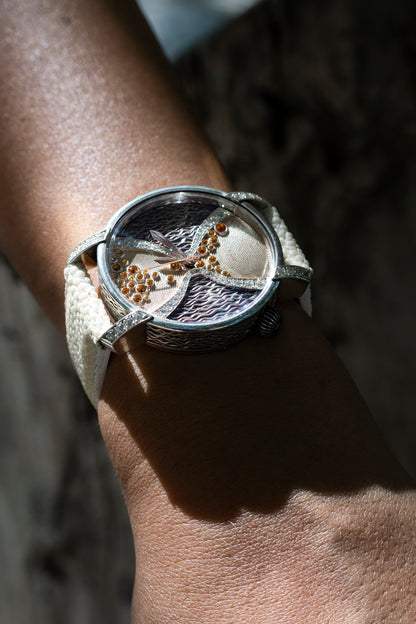 Women's Sterling Silver Watch In The Style Of An Antique Hourglass.
