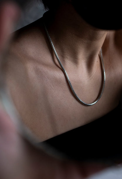 Sterling Silver Snake Chain Necklace – Puzzle Link, Minimalist Unisex Jewelry