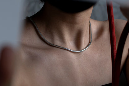 Sterling Silver Snake Chain Necklace – Puzzle Link, Minimalist Unisex Jewelry