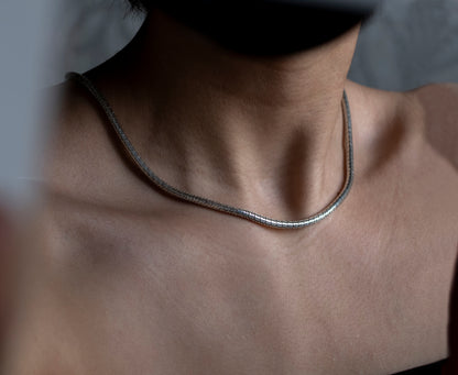 Sterling Silver Snake Chain Necklace – Puzzle Link, Minimalist Unisex Jewelry
