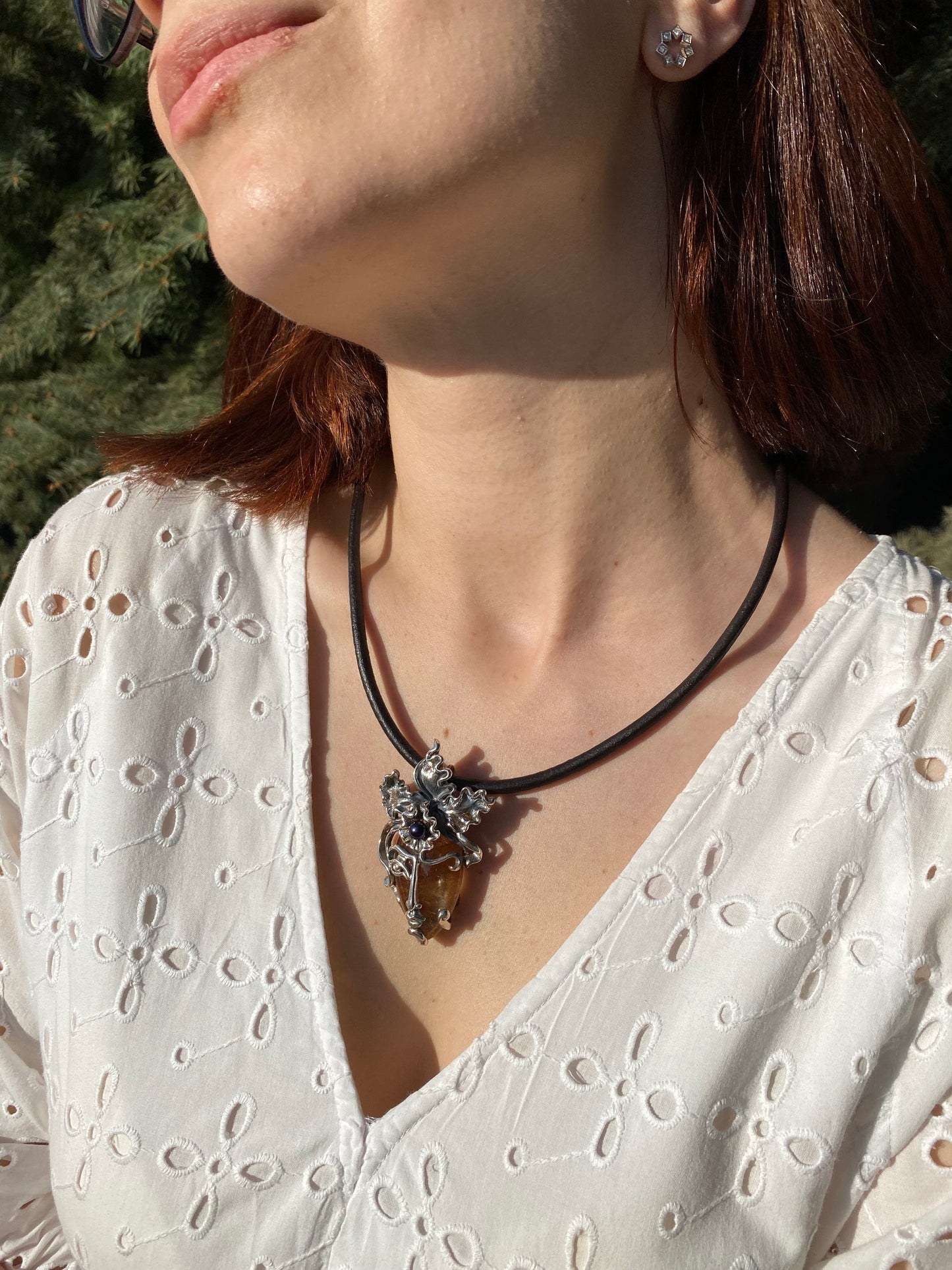 Sterling Silver Orchid Face Pendant Necklace